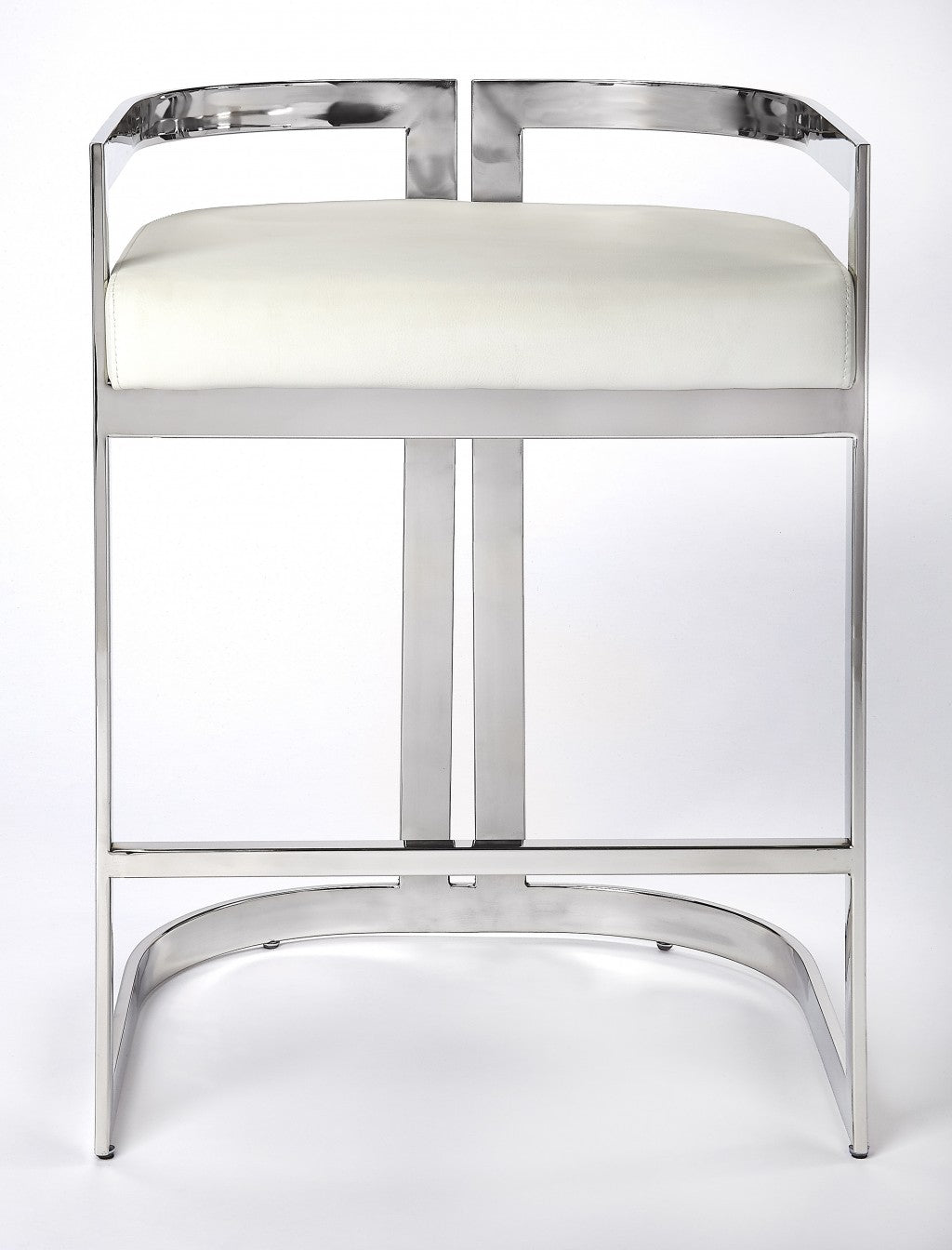 Nickel Plated White Faux Leather Counter Stool By Homeroots | Counter Stools | Modishstore - 6