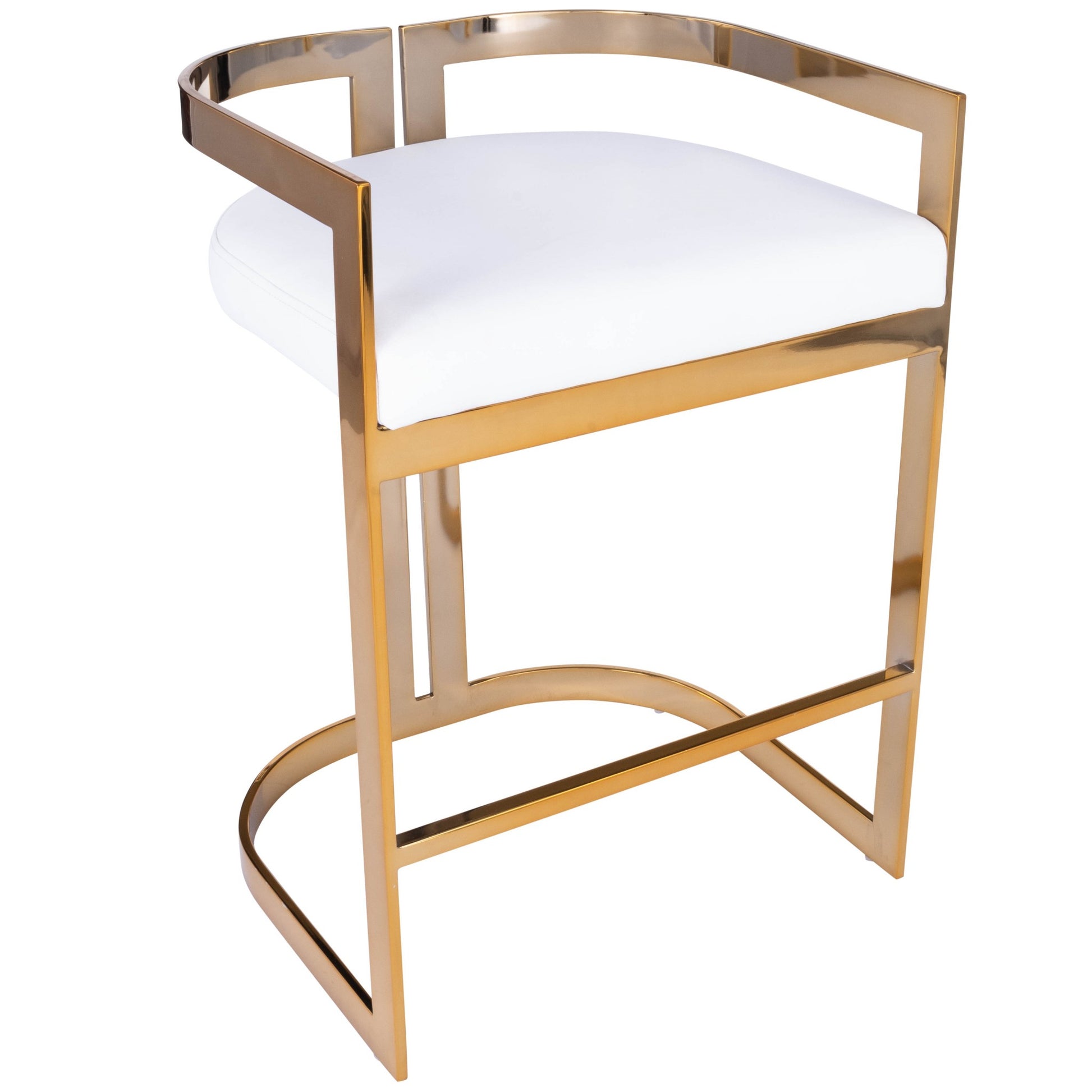 Gold And White Faux Leather Counter Stool By Homeroots | Counter Stools | Modishstore