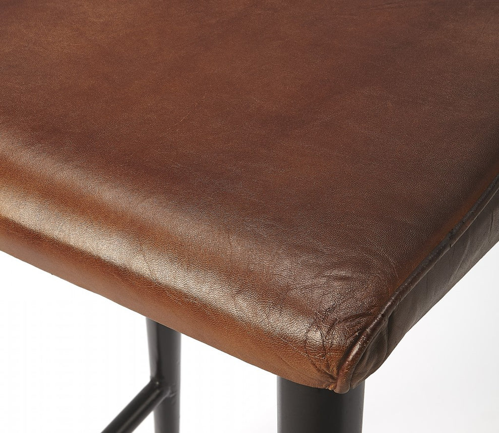 Dark Brown Leather Bar Stool By Homeroots - 389132 | Bar Stools | Modishstore - 7