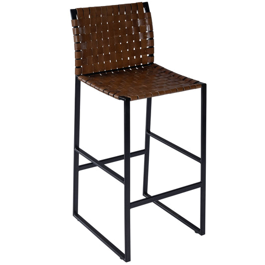 Brown Woven Leather Bar Stool By Homeroots | Bar Stools | Modishstore