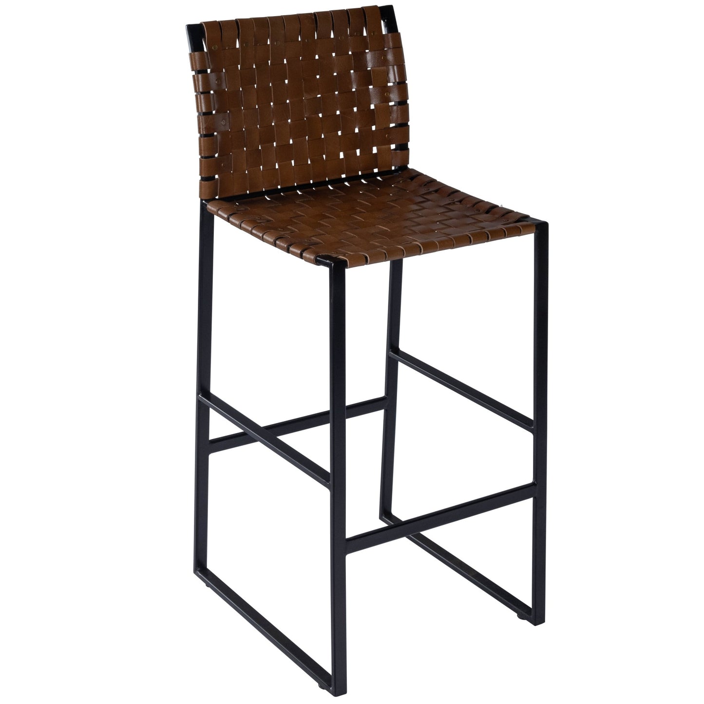 Brown Woven Leather Bar Stool By Homeroots | Bar Stools | Modishstore