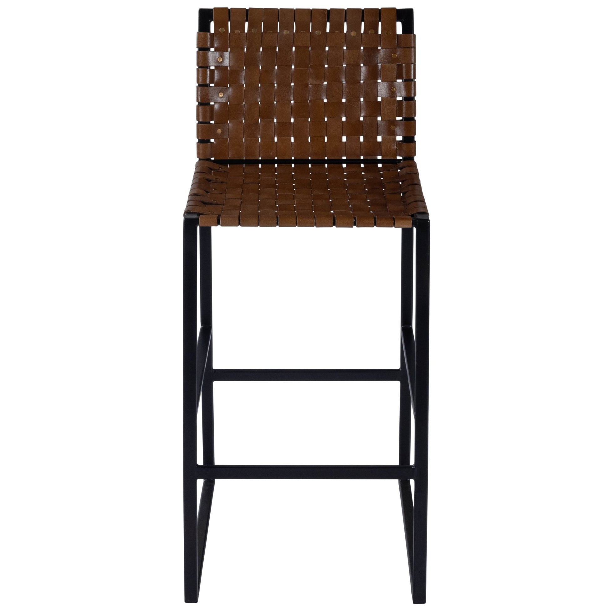 Brown Woven Leather Bar Stool By Homeroots | Bar Stools | Modishstore - 2
