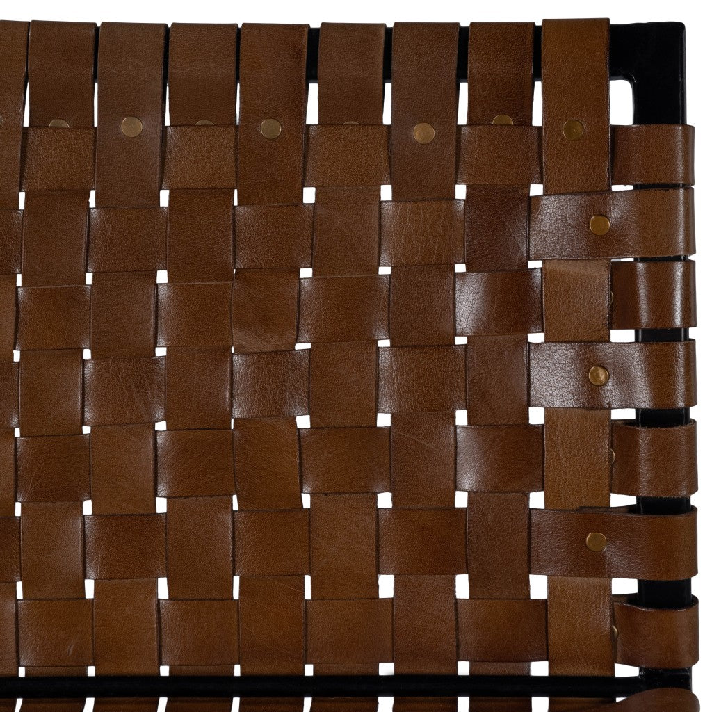 Brown Woven Leather Bar Stool By Homeroots | Bar Stools | Modishstore - 6