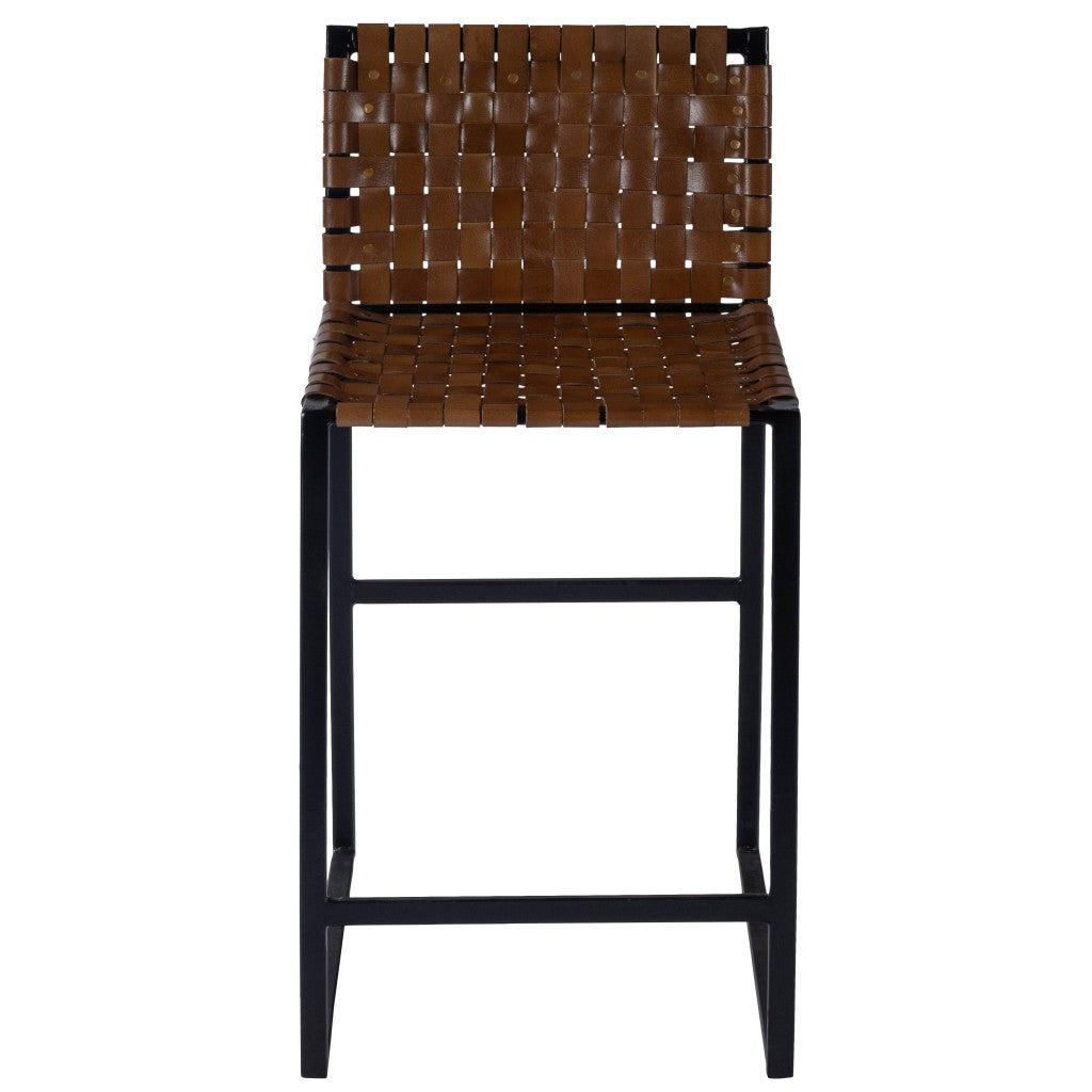 Brown Woven Leather Counter Stool By Homeroots | Counter Stools | Modishstore - 2