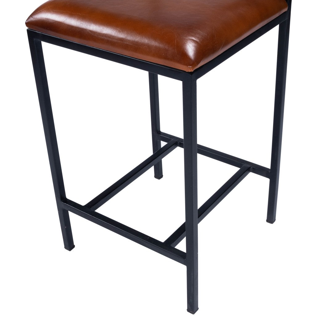 Classic Leather And Metal Counter Stool By Homeroots | Counter Stools | Modishstore - 8