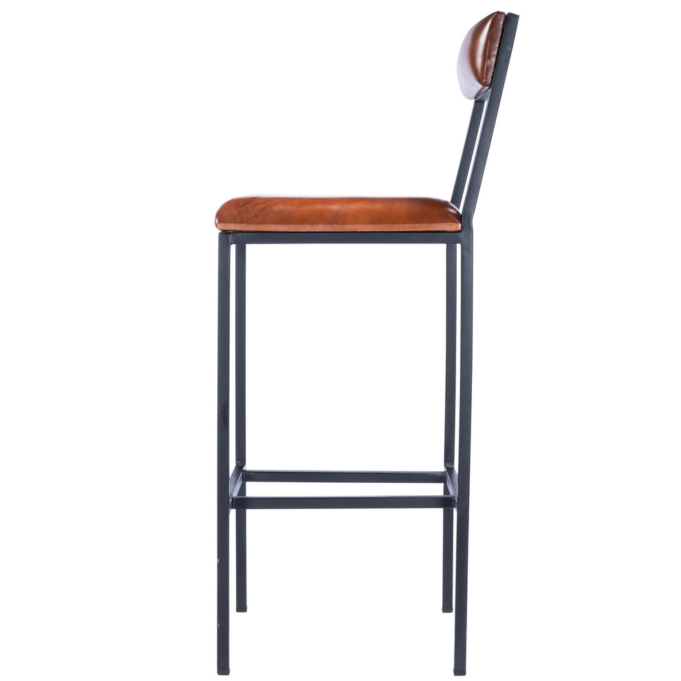 Classic Leather And Metal Bar Stool By Homeroots | Bar Stools | Modishstore - 3