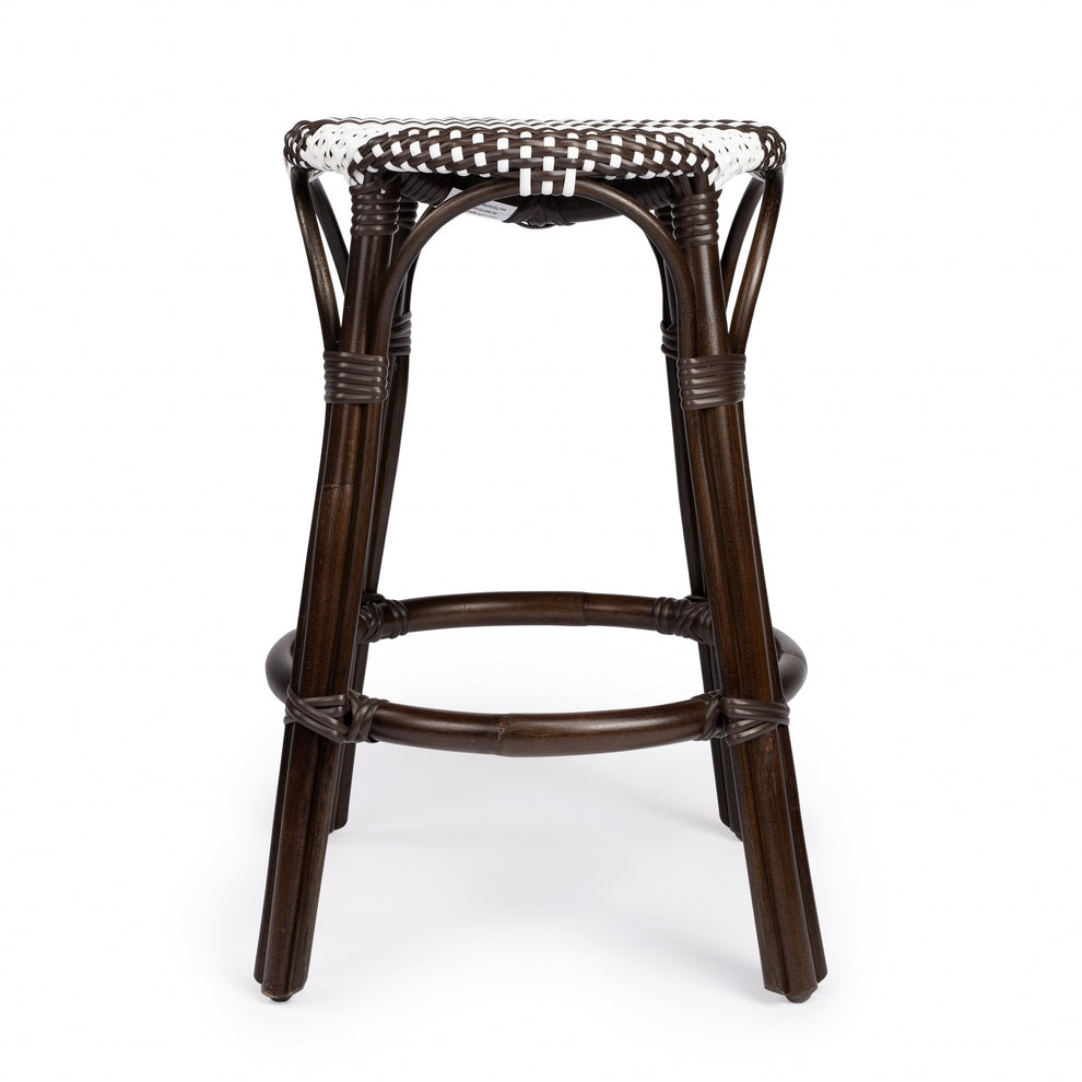 Dark Brown And White Rattan Counter Stool By Homeroots | Counter Stools | Modishstore - 4