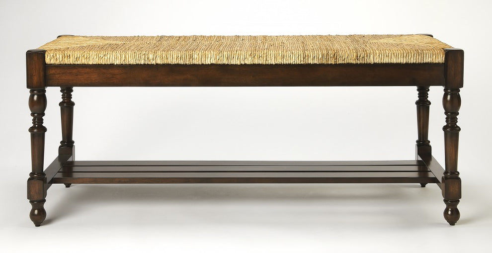 Updated Traditional Mahogany and Wicker Bench By Homeroots | Benches | Modishstore - 2
