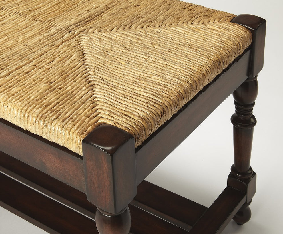 Updated Traditional Mahogany and Wicker Bench By Homeroots | Benches | Modishstore - 6