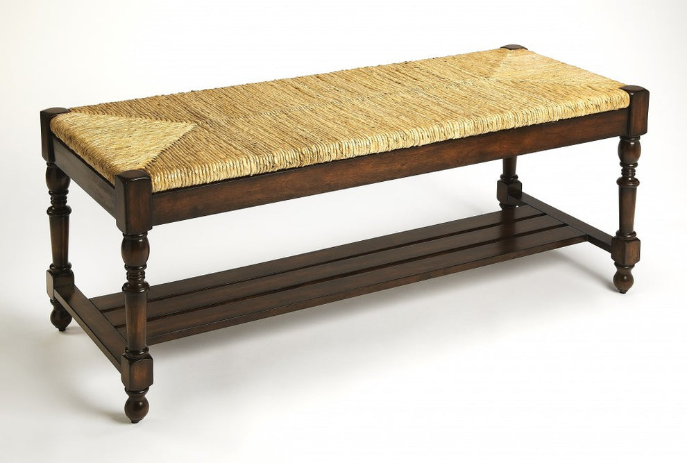 Updated Traditional Mahogany and Wicker Bench By Homeroots | Benches | Modishstore - 3