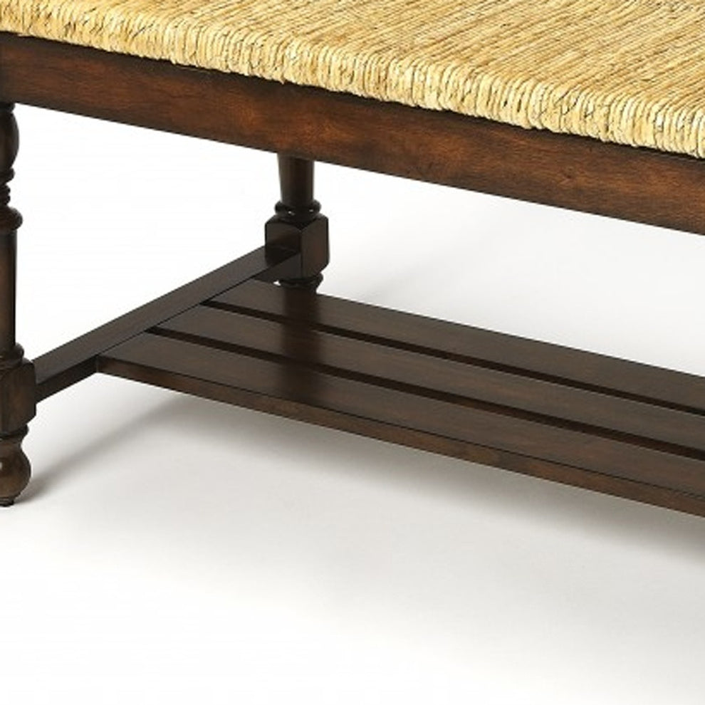 Updated Traditional Mahogany and Wicker Bench By Homeroots | Benches | Modishstore - 5