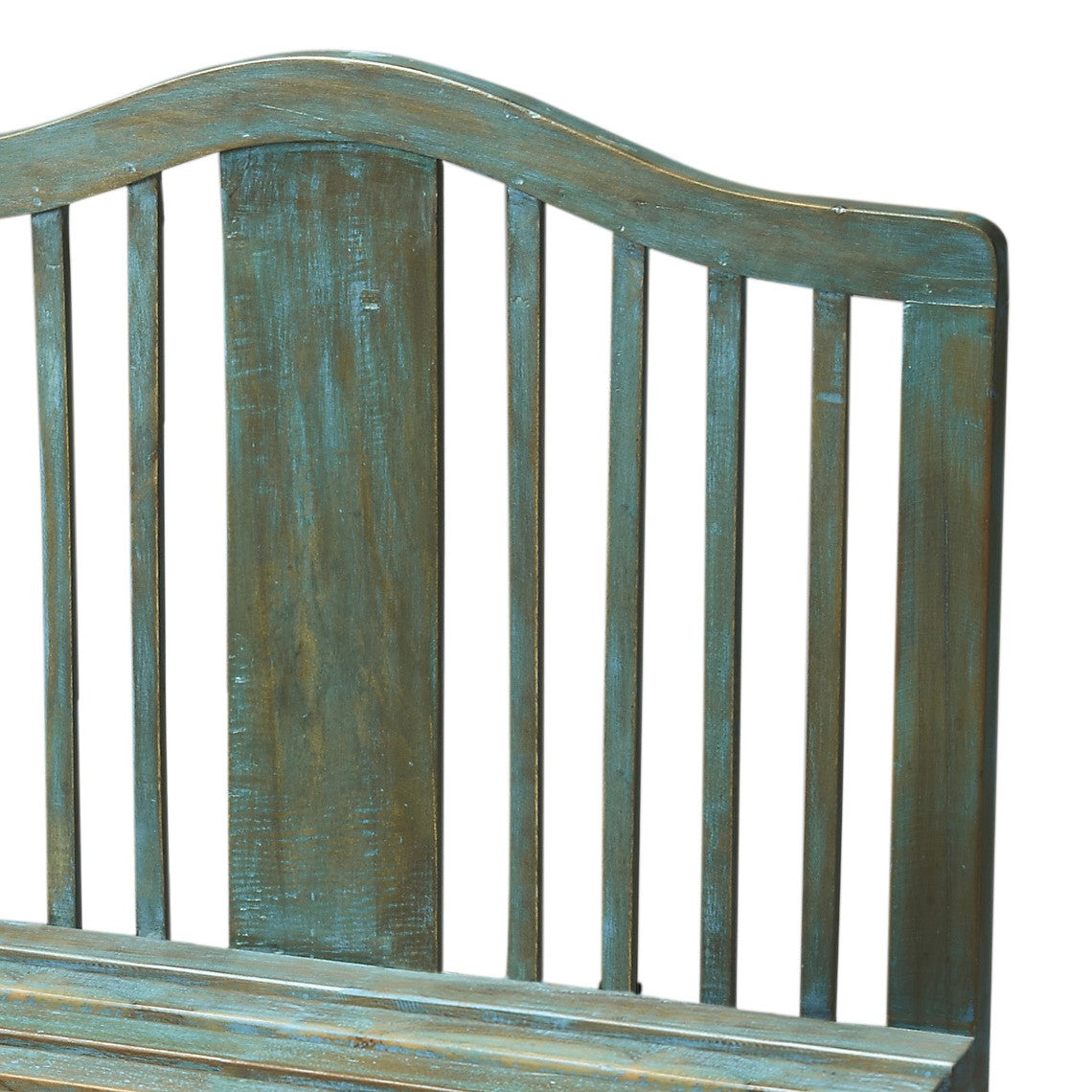 Antiqued Blue Solid Wood Bench - Thumbnail 3