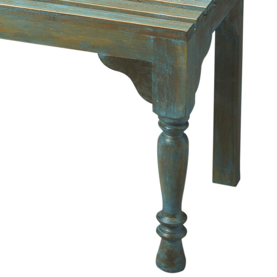 Antiqued Blue Solid Wood Bench - Thumbnail 2