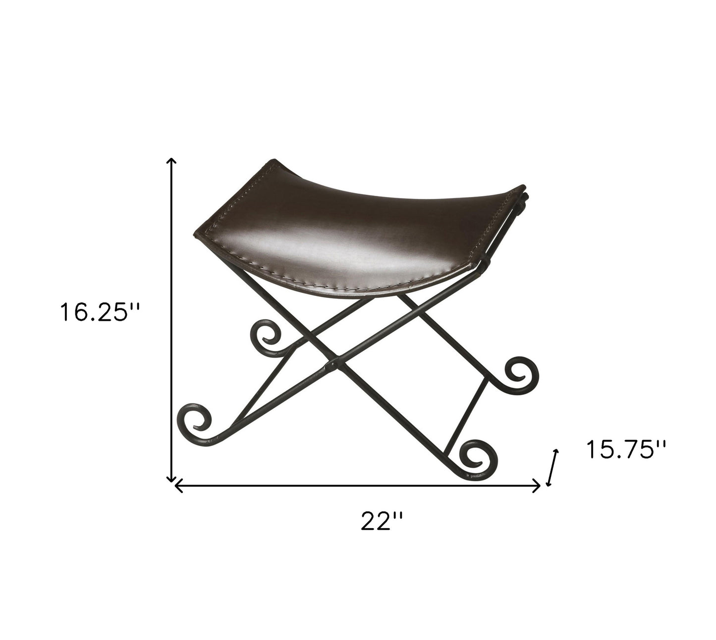 Dark Brown Leather and Metal Stool By Homeroots | Stools | Modishstore - 6