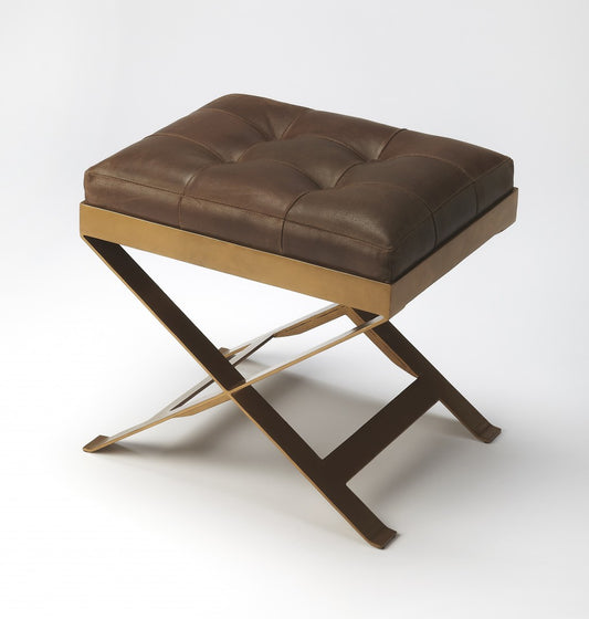 Medium Brown Tufted Leather Stool By Homeroots