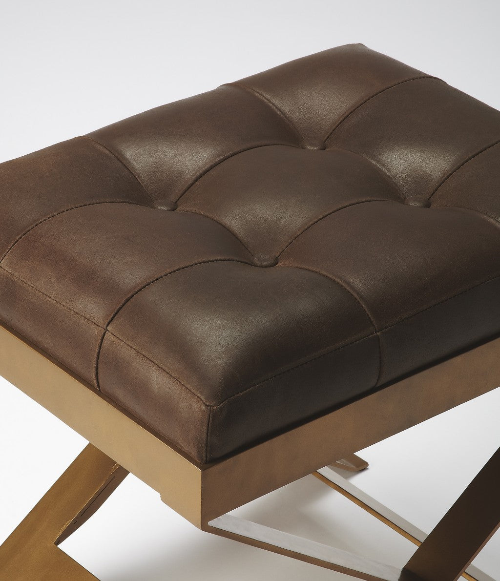 Medium Brown Tufted Leather Stool By Homeroots | Stools | Modishstore - 3