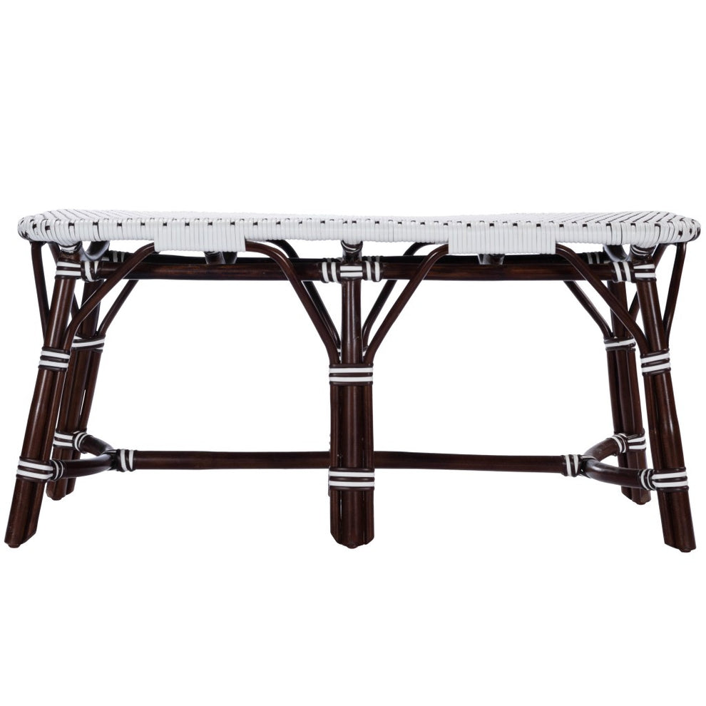 Dark Brown and White Rattan Bench By Homeroots | Benches | Modishstore - 5