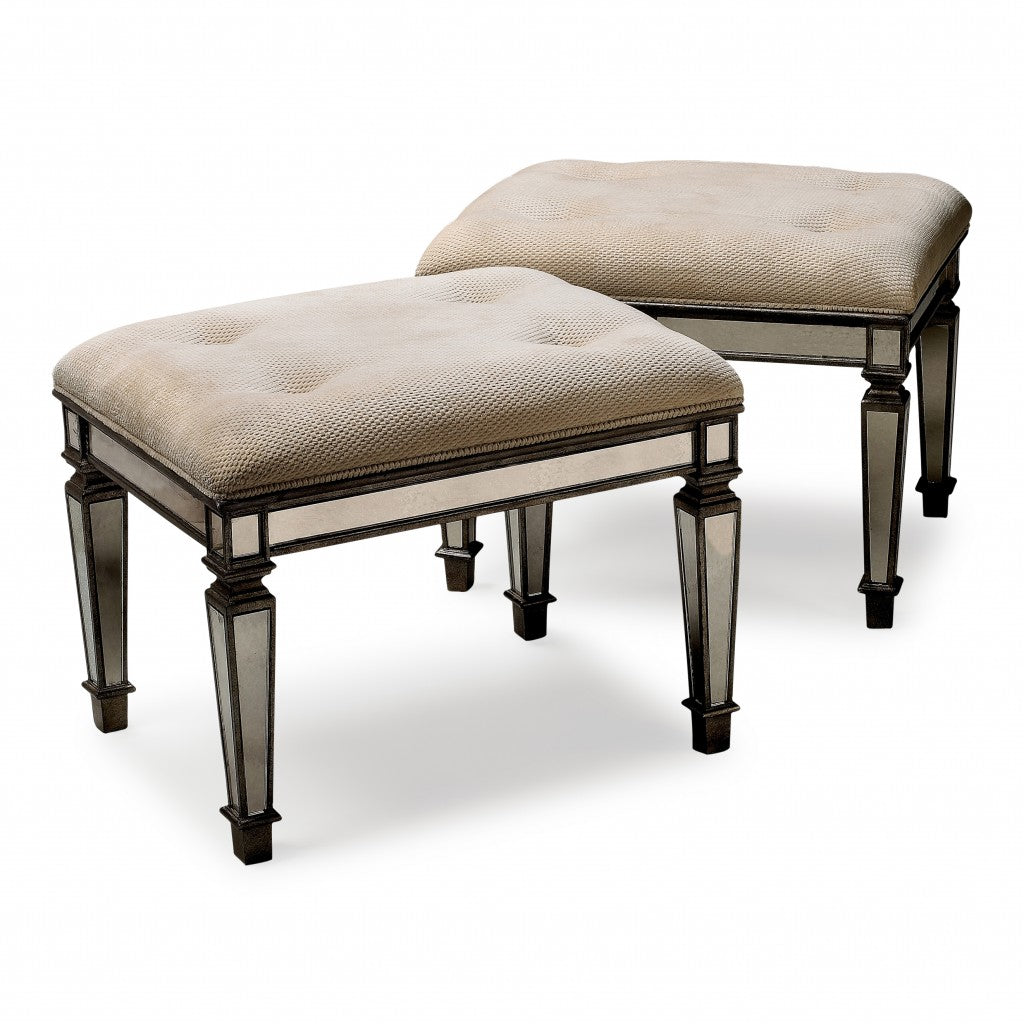 Ivory and Mirror Vanity Bench By Homeroots | Benches | Modishstore