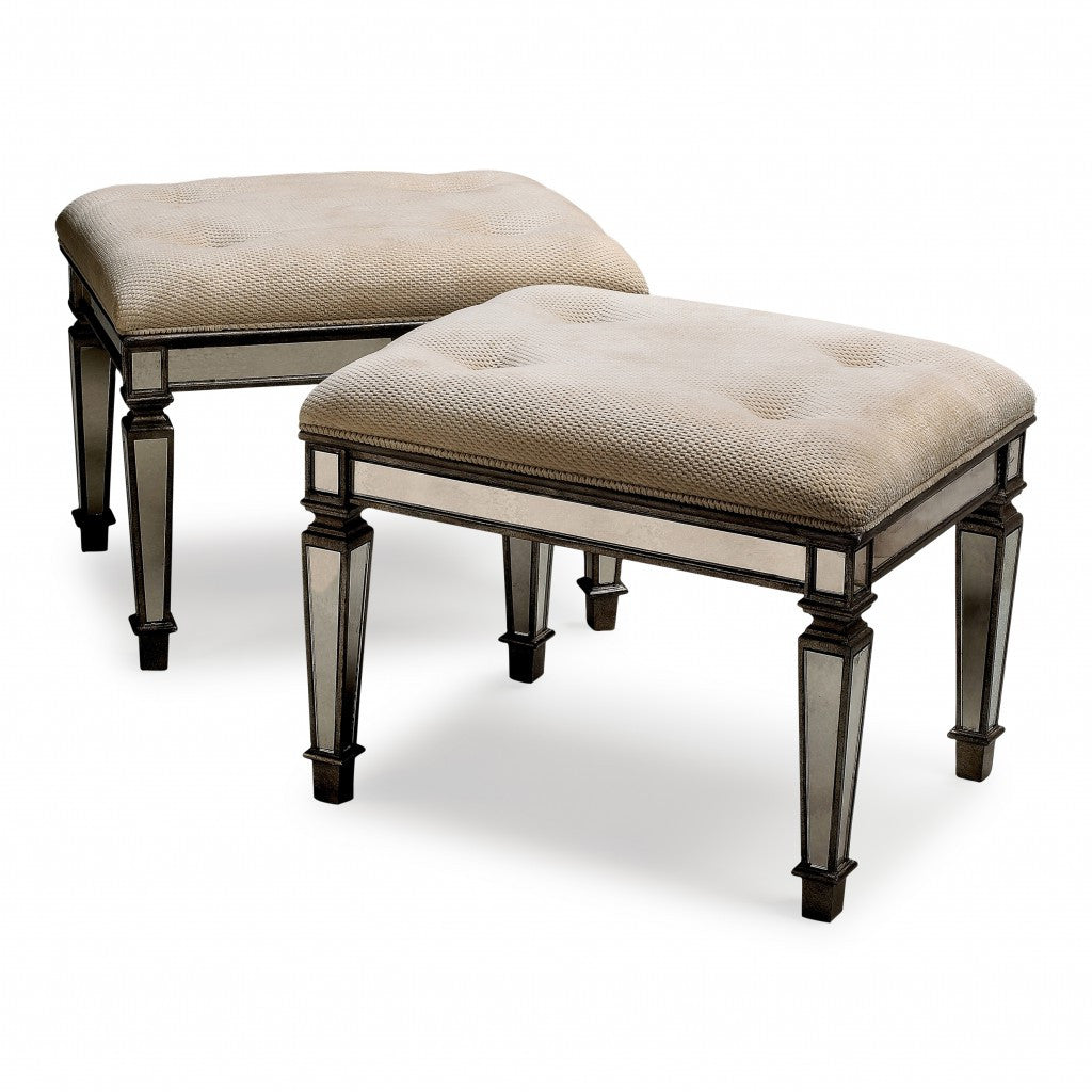 Ivory and Mirror Vanity Bench By Homeroots | Benches | Modishstore - 3