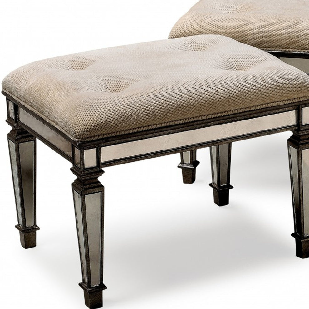 Ivory and Mirror Vanity Bench By Homeroots | Benches | Modishstore - 4