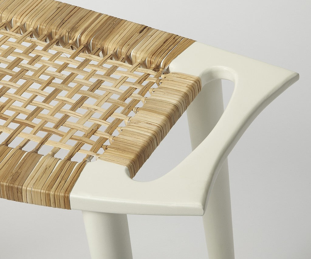 White and Natural Cane Woven Stool By Homeroots