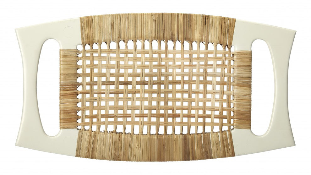 White and Natural Cane Woven Stool By Homeroots | Stools | Modishstore - 2