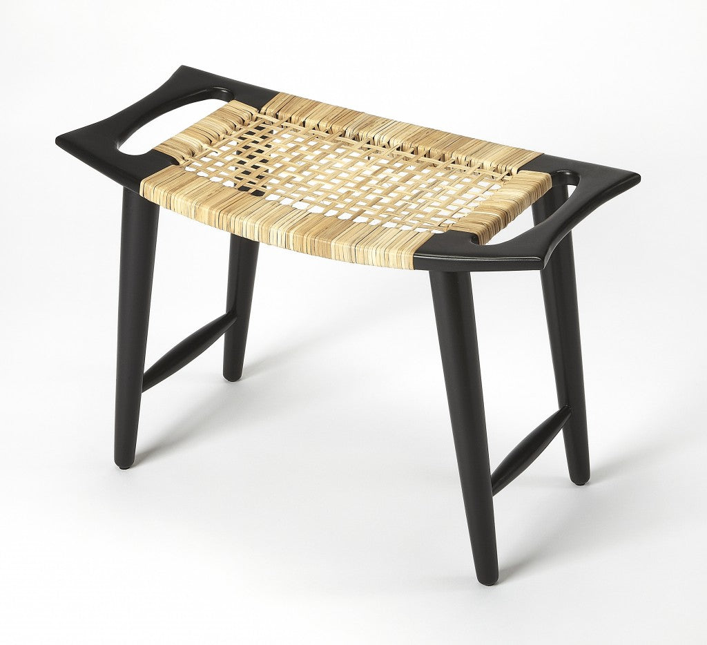 Black and Natural Cane Woven Stool By Homeroots | Stools | Modishstore