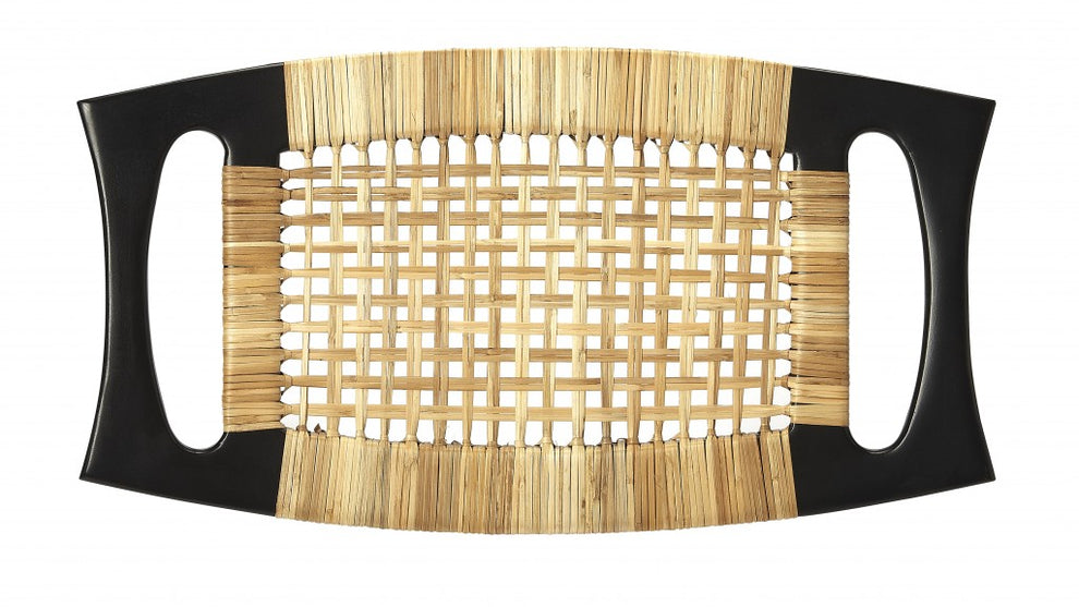 Black and Natural Cane Woven Stool By Homeroots | Stools | Modishstore - 2