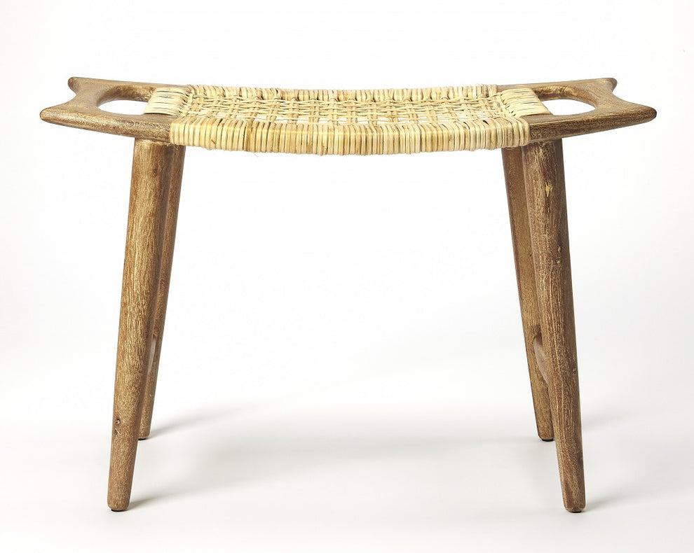 Natural Wood Finish Cane Stool By Homeroots | Stools | Modishstore - 2