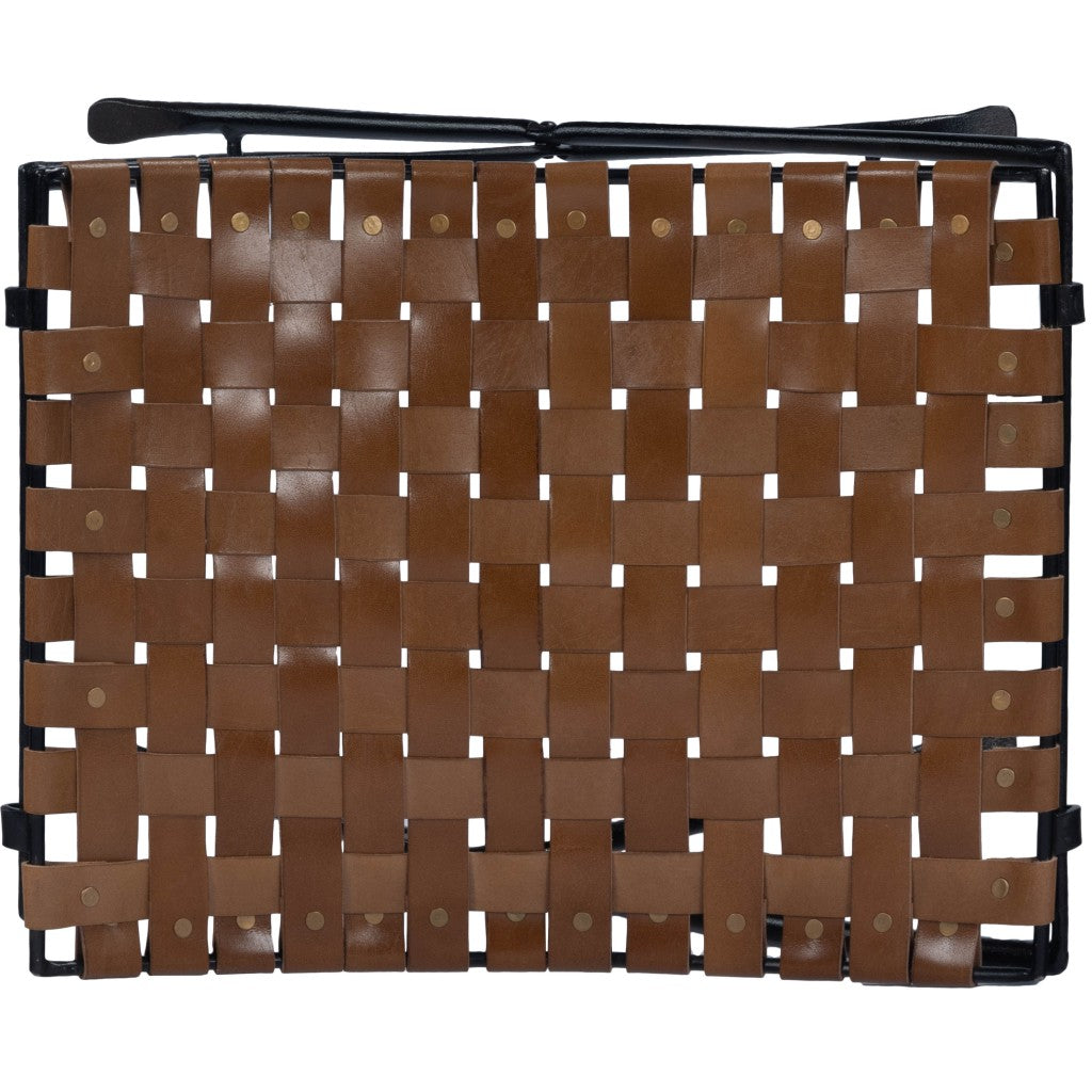 Brown Leather Weave Stool By Homeroots | Stools | Modishstore - 7