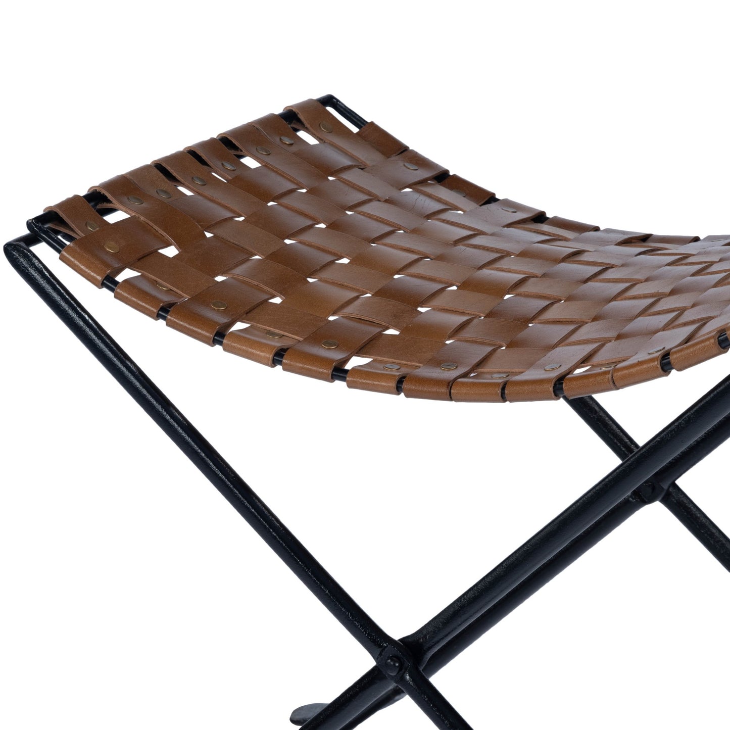 Brown Leather Weave Stool By Homeroots | Stools | Modishstore - 9