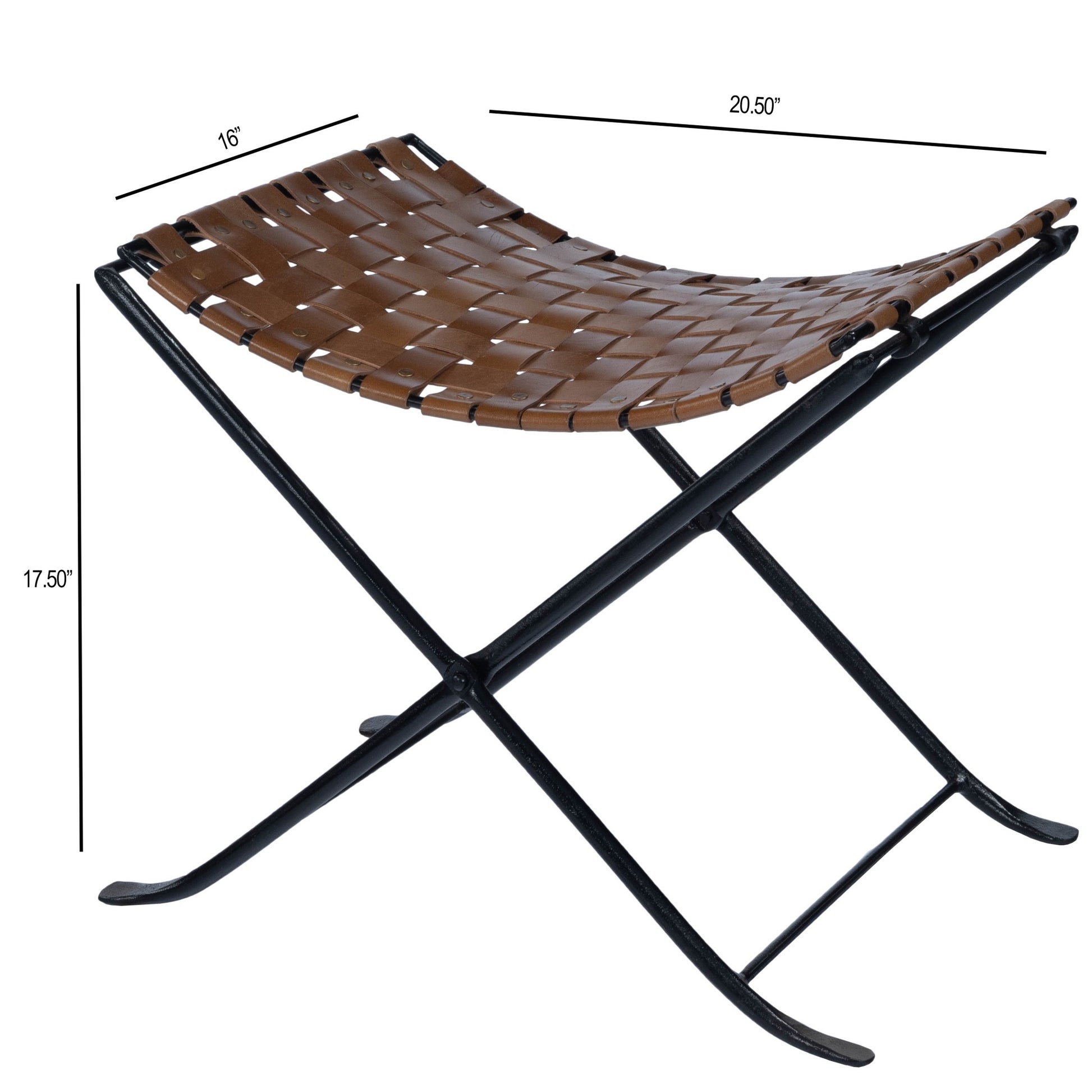 Brown Leather Weave Stool By Homeroots | Stools | Modishstore - 2