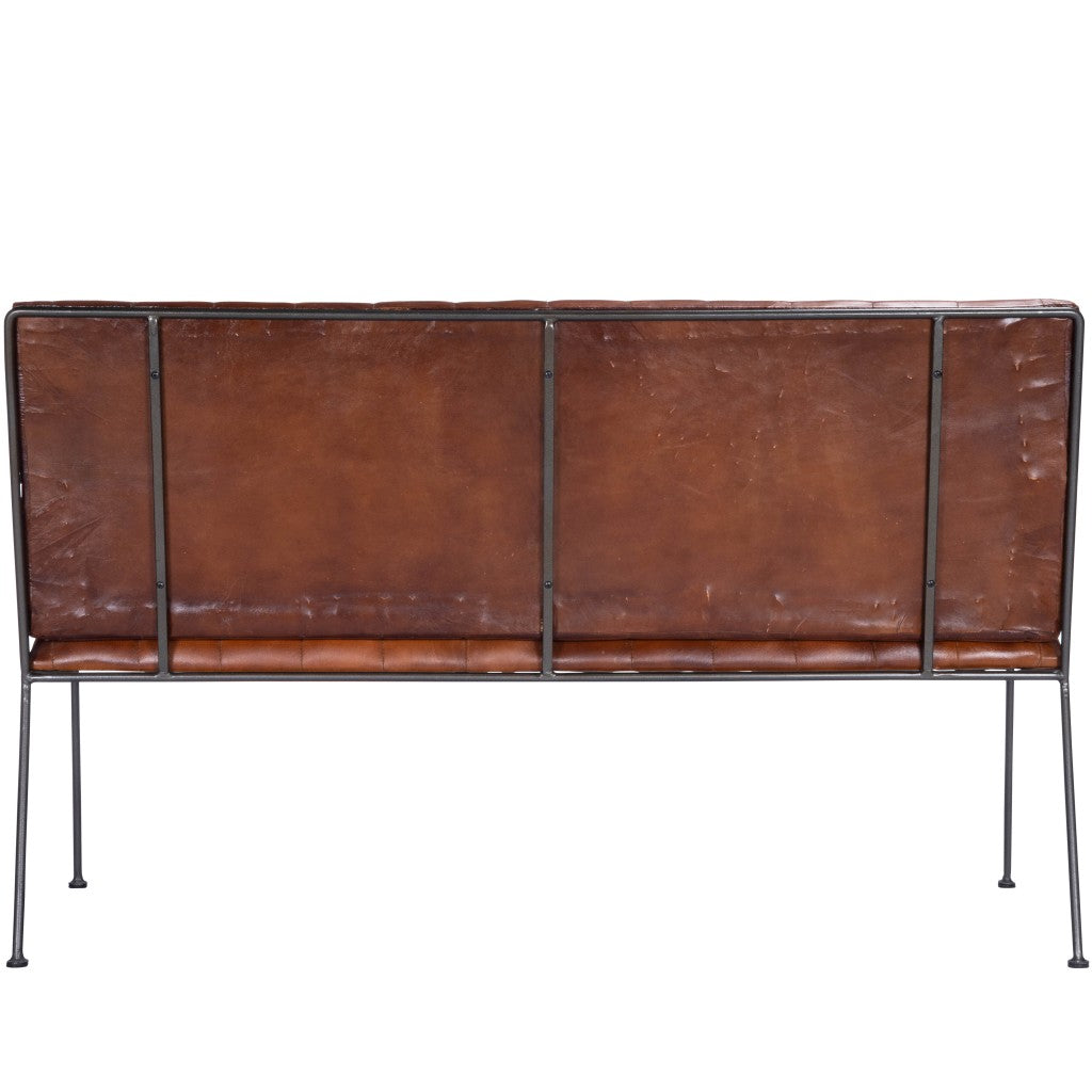 Executive Chic Leather and Metal Bench By Homeroots