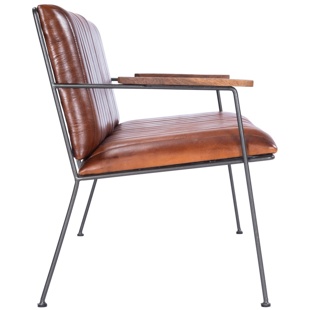 Executive Chic Leather and Metal Bench By Homeroots | Benches | Modishstore - 6