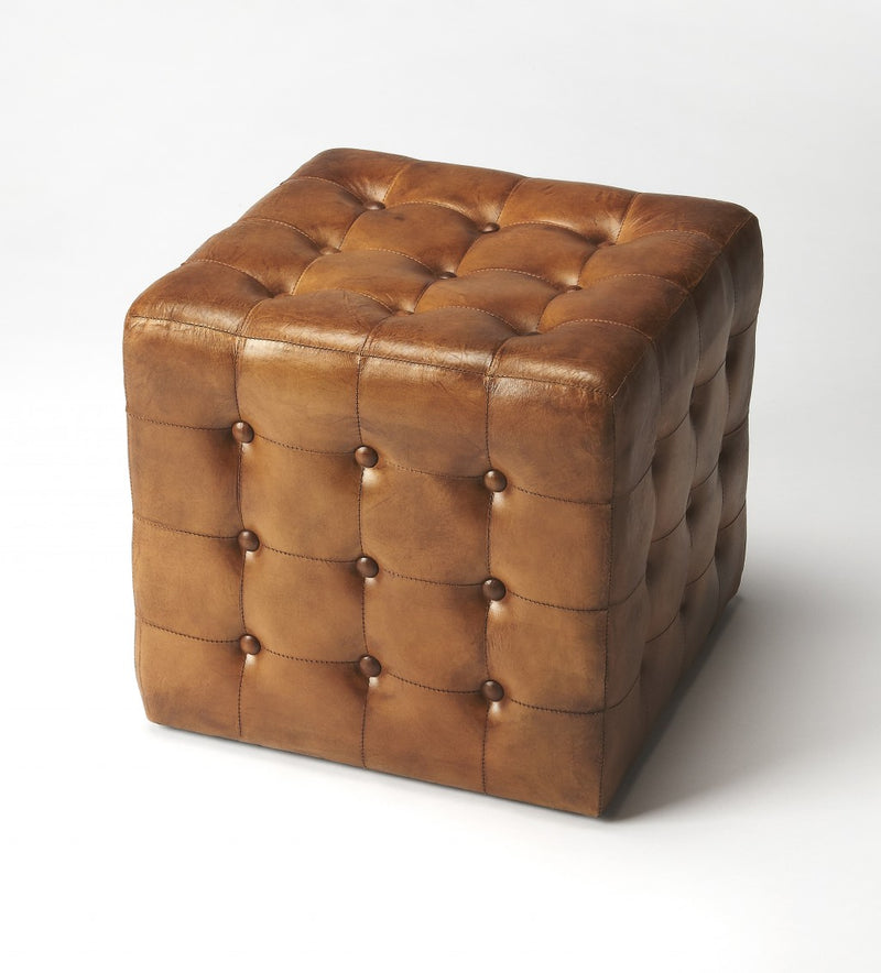 Stately Brown Leather Tufted Ottoman By Homeroots | Ottomans | Modishstore