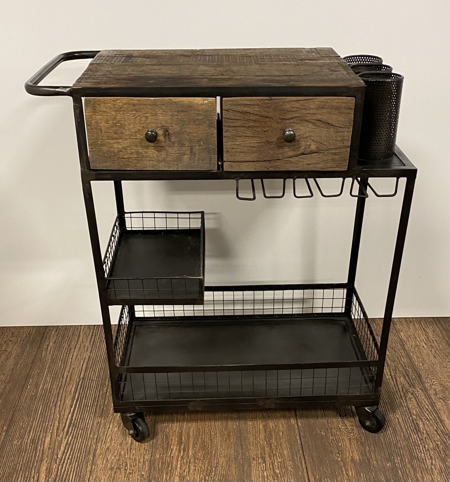 Rolling Rustic Black And Natural Bar Cart By Homeroots | Bar Carts | Modishstore