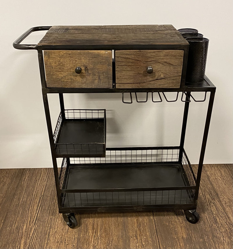 Rolling Rustic Black And Natural Bar Cart By Homeroots | Bar Carts | Modishstore