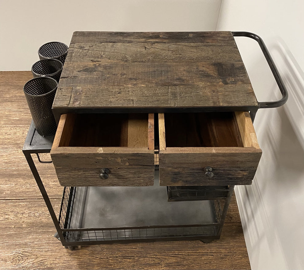 Rolling Rustic Black And Natural Bar Cart By Homeroots | Bar Carts | Modishstore - 4
