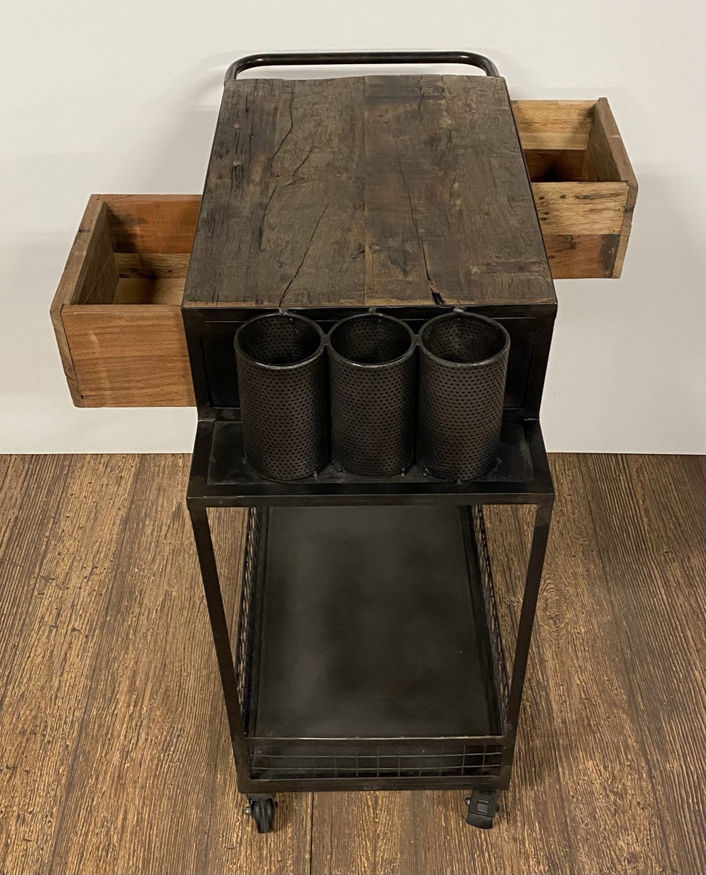 Rolling Rustic Black And Natural Bar Cart By Homeroots | Bar Carts | Modishstore - 5