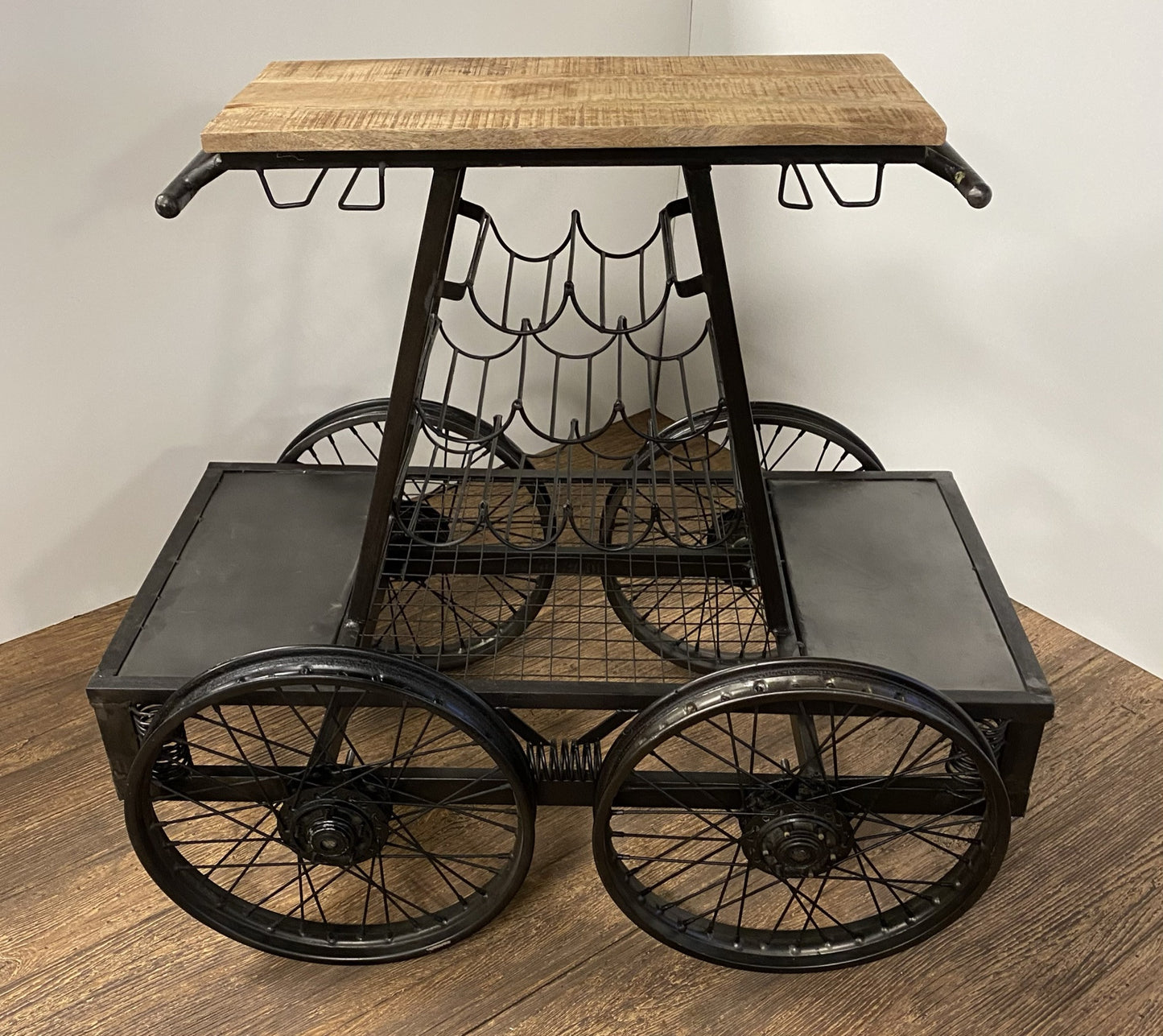 Rustic Black Rail Car Bar Cart By Homeroots | Bar Carts | Modishstore - 4