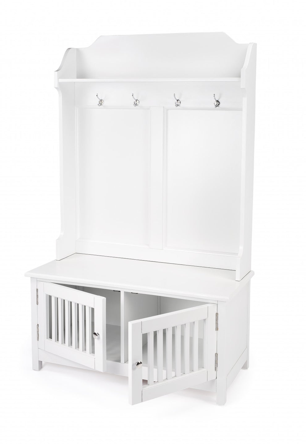 Borya White Hall Tree with Storage By Homeroots | Shelves & Shelving Units | Modishstore - 2