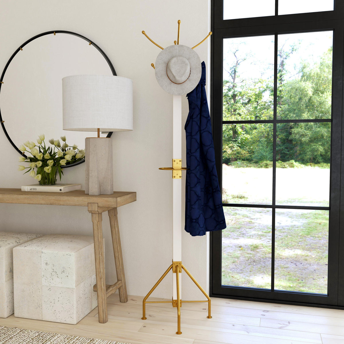 Logan Square White & Gold Coat Rack Tree By Homeroots | Coat Racks | Modishstore