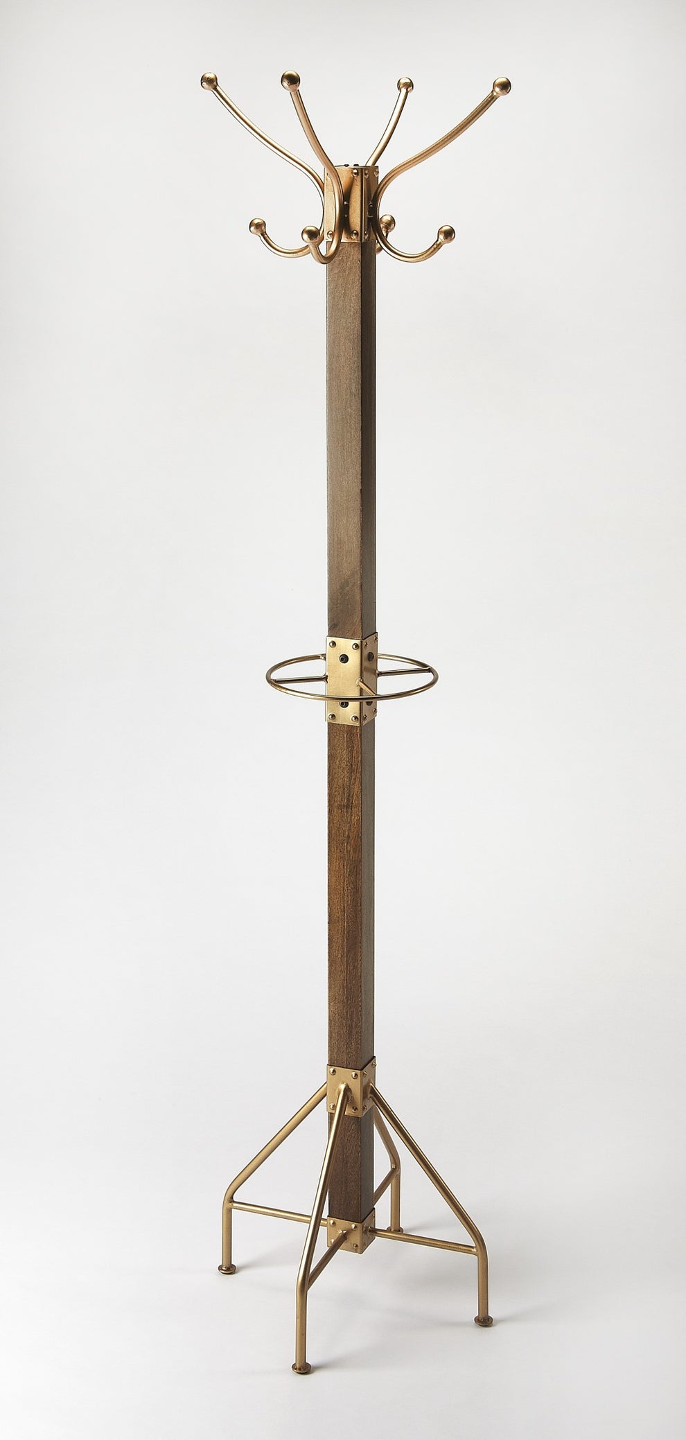 Logan Square Wood & Antique Gold Coat Rack Tree By Homeroots | Coat Racks | Modishstore - 2