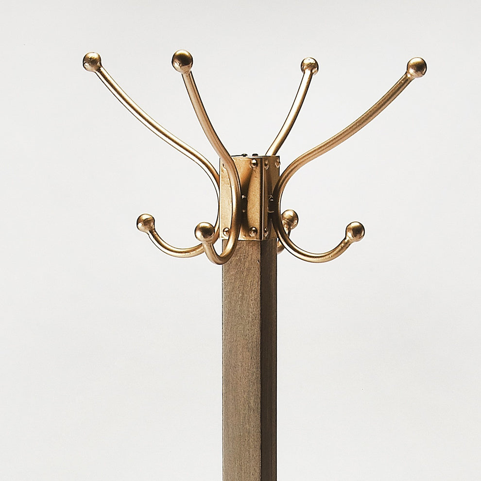 Logan Square Wood & Antique Gold Coat Rack Tree By Homeroots | Coat Racks | Modishstore - 5