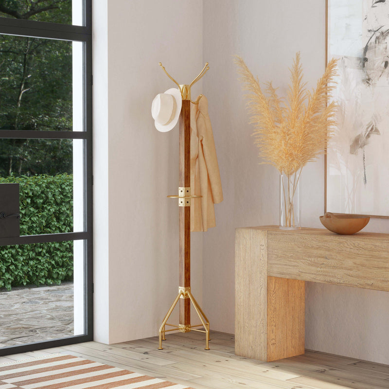 Logan Square Wood Antique Gold Coat Rack Tree By Homeroots