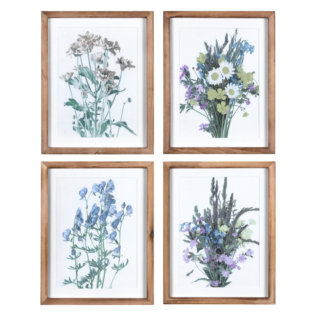 Set of Four Floral Print Wooden Frame Wall Art By Homeroots | Wall Painting | Modishstore