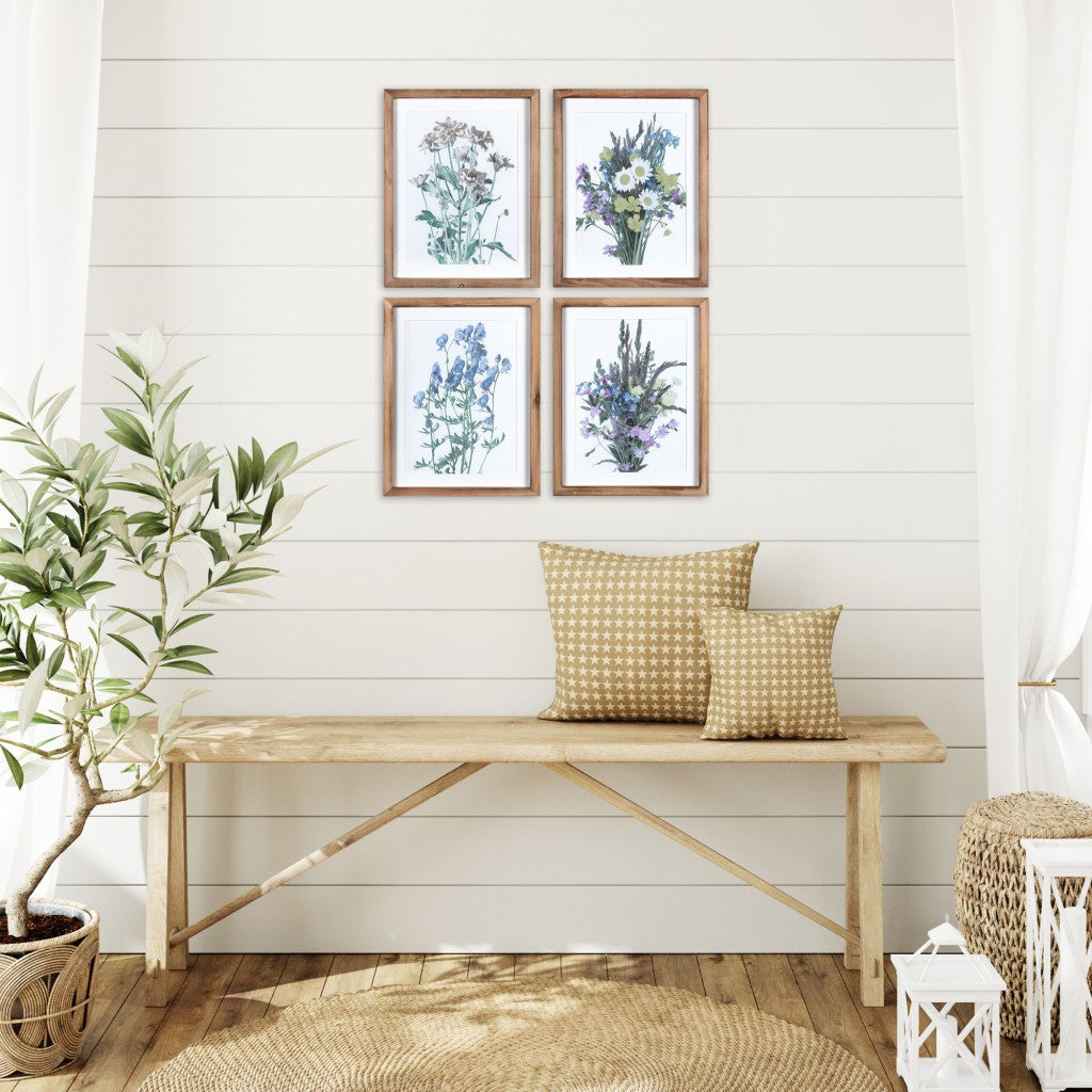 Set of Four Floral Print Wooden Frame Wall Art By Homeroots | Wall Painting | Modishstore - 4