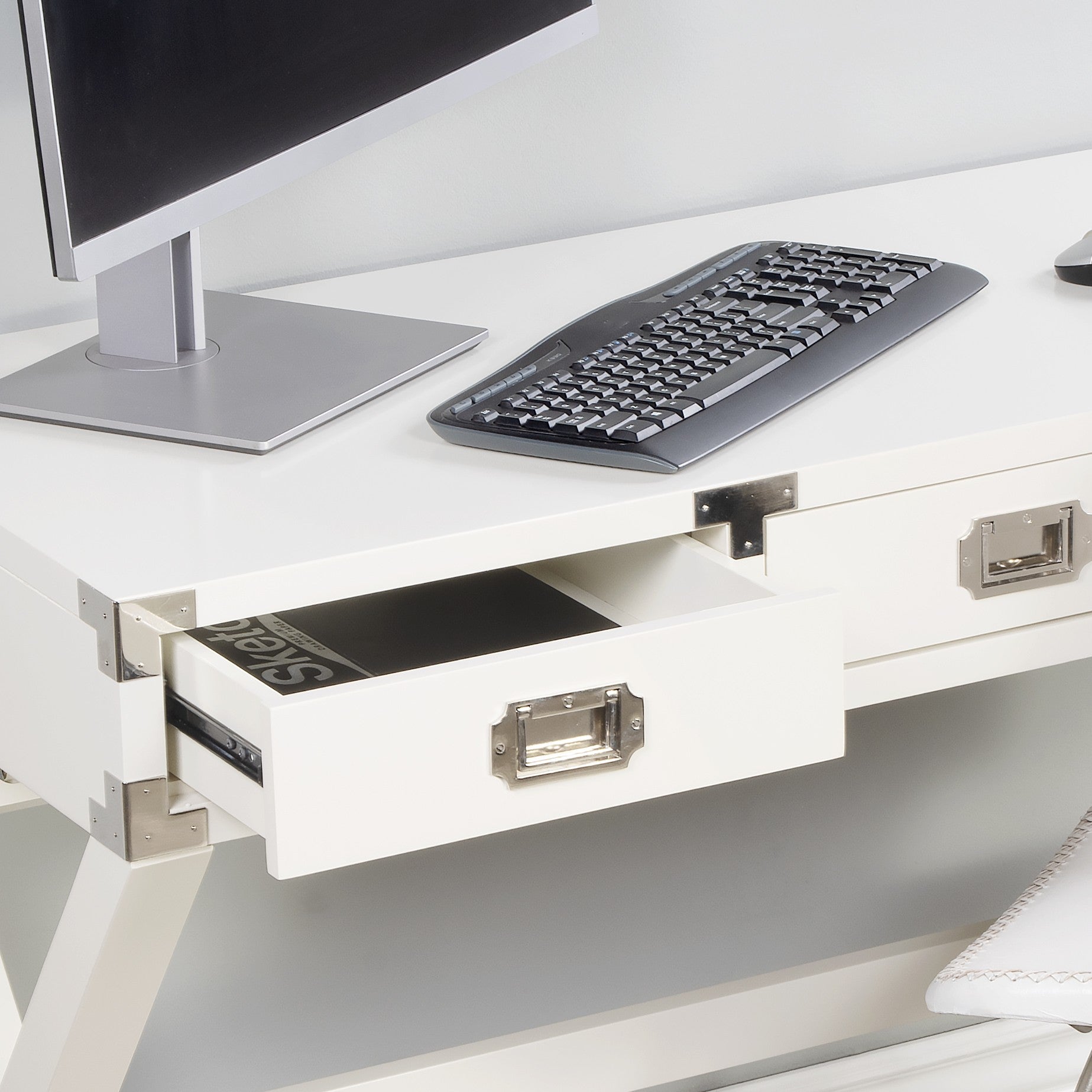 Modern White Campaign Style Desk By Homeroots | Desks | Modishstore - 8