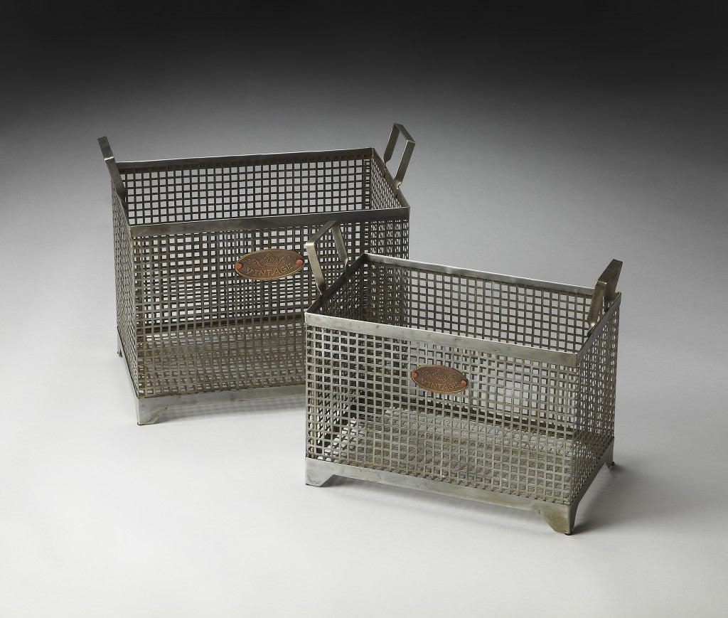 Set of 2 Iron Storage Baskets By Homeroots | Bins, Baskets & Buckets | Modishstore - 2