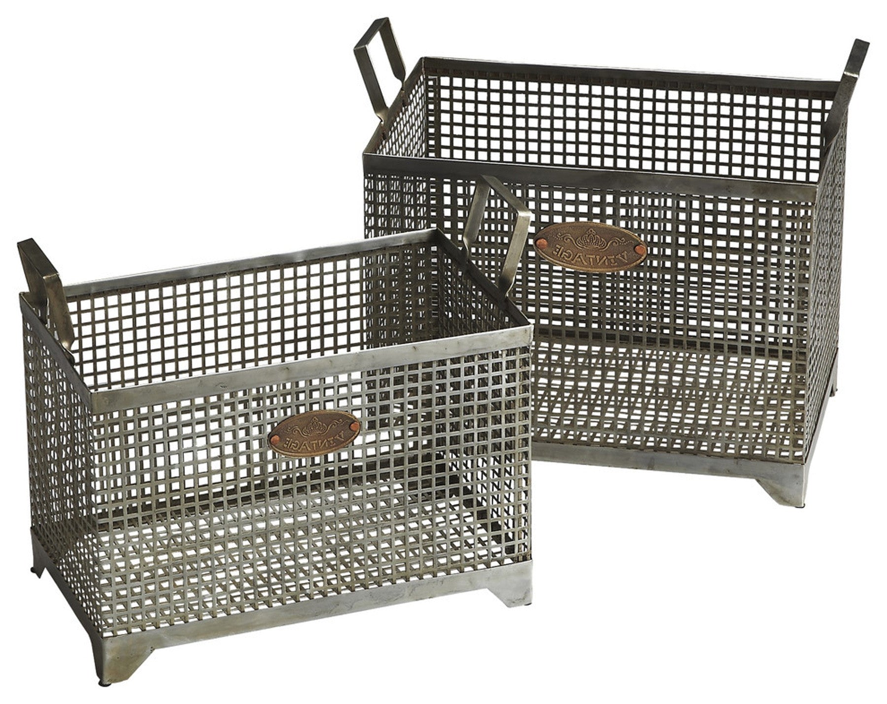 Set of 2 Iron Storage Baskets By Homeroots | Bins, Baskets & Buckets | Modishstore - 3